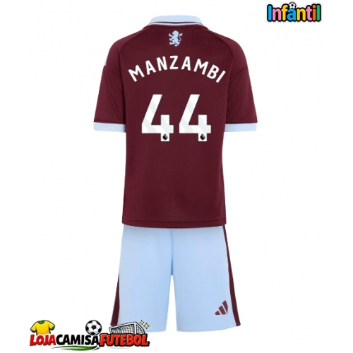 Camisa de Futebol Aston Villa Johan Manzambi #44 Equipamento Principal Infantil 2026-27 Manga Curta (+ Calças curtas)
